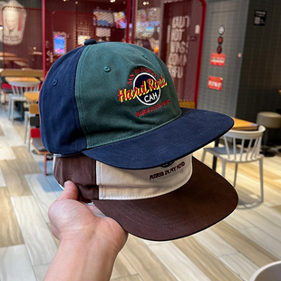 小众设计百搭平檐鸭舌帽男韩版拼色复古嘻哈软顶棒球帽女显脸小