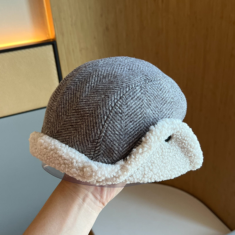 复古秋冬骑兵雷锋帽百搭条纹羊羔毛加厚保暖情侣护耳帽毛呢飞行帽