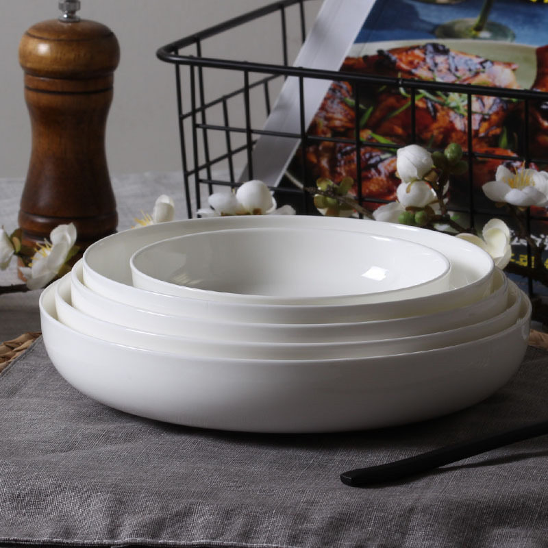 釉下彩无铅骨瓷深盘焗饭盘子窝盘家用菜盘纯白圆形陶瓷汤盘可微波,餐饮具,盘,淘宝优惠券,粉丝福利购,淘宝优惠卷