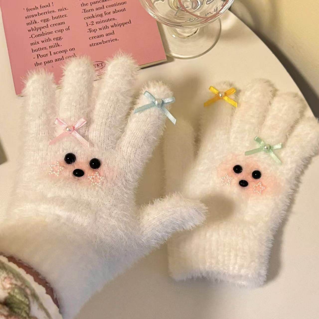 腮红小狗毛绒防寒手套