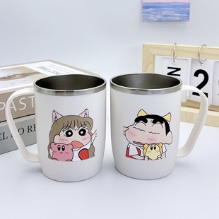 可爱蜡笔小新高颜值捏脸小新情侣卡通304不锈钢内胆防霉水杯简约