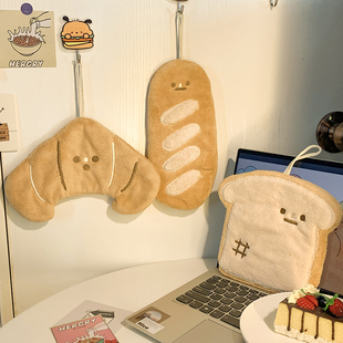 卡通刺绣面包擦手巾可挂式 不掉毛超强吸水儿童厨房擦手毛巾方巾