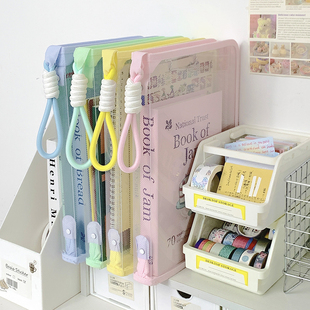 文件袋透明马卡龙色拉链大学生大容量A4学生试卷课本收纳袋手提包