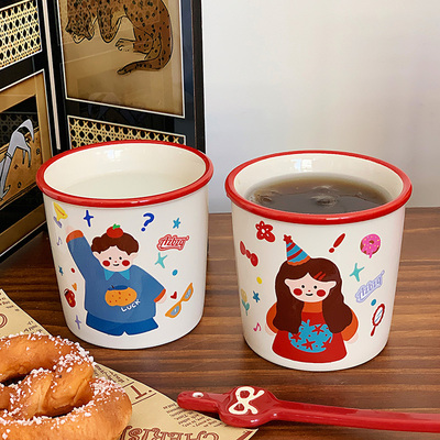 小众情侣款咖啡杯高级宽口大容量陶瓷杯家用直饮杯早餐牛奶马克杯