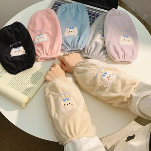 家务工作防污耐脏套袖 套可爱小狗简约毛绒护袖 出行保暖袖 秋冬长款