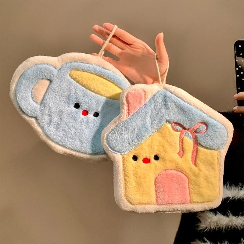 卡通可爱房子家用厨房擦手巾卫生间吸水速干珊瑚挂式抹布毛巾手帕