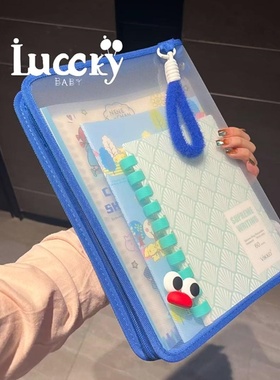 ins新款大学生文件袋手提包大容量A4拉链透明试卷课本收纳袋