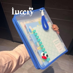 ins新款 大学生文件袋手提包大容量A4拉链透明试卷课本收纳袋