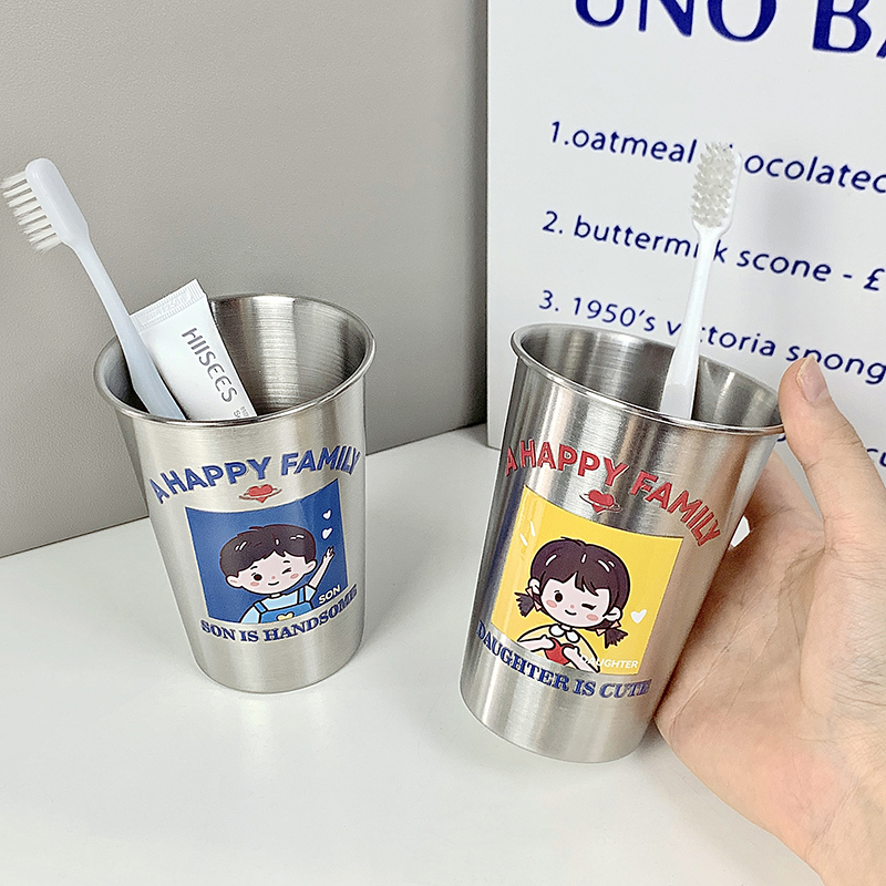 新款男孩女孩防摔ins高颜值简约卡通创意牙刷杯不锈钢情侣款漱口