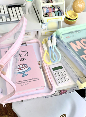 高颜值文件袋手提包大容量A4拉链试卷课本收纳袋多功能KT猫糖果色