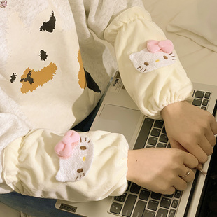 头学生羽绒服 办公家务耐脏保暖毛绒袖 可爱卡通猫咪袖 套女防污护袖