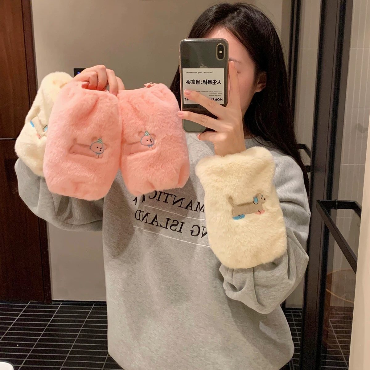 卡通冬季袖套可爱耐脏护臂袖成人工作护袖保暖防冻防脏毛绒袖套女