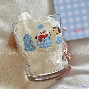 可爱碎碎冰圣诞雪人玻璃杯高颜值喝水杯新年礼物杯子小众ins新款