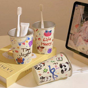 可爱涂鸦不锈钢防摔洗漱杯卡通小狗304洗漱杯情侣可爱创意牙刷