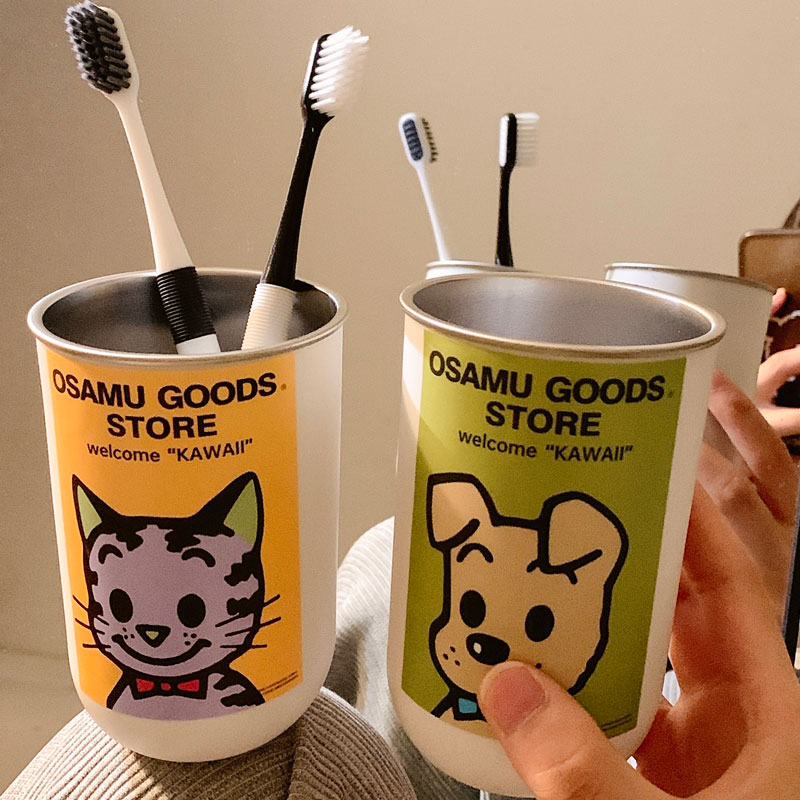 可爱情侣刷牙漱口杯不锈钢洗漱杯家用牙刷杯子高颜值牙缸旅行便携