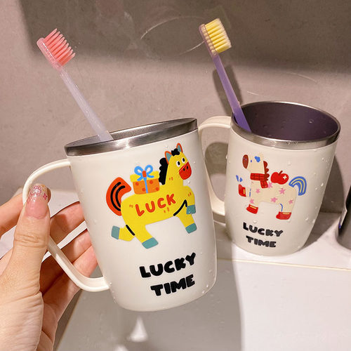 304不锈钢洗漱口杯防霉刷牙杯子带手柄高颜值可爱情侣杯2025新款