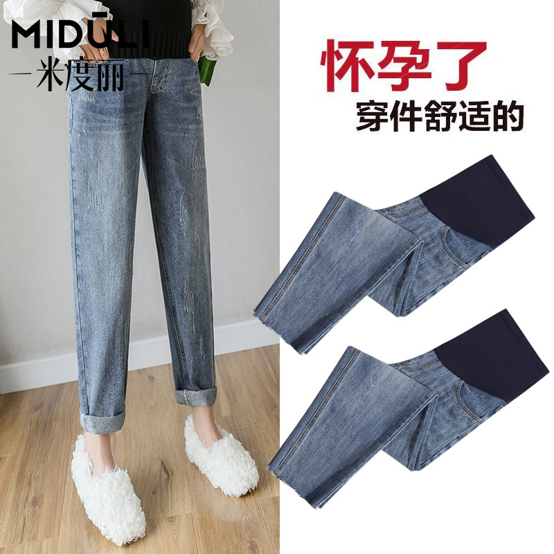 孕妇牛仔裤九分春秋薄款孕妇裤子春夏时尚外穿夏季打底裤潮妈夏装
