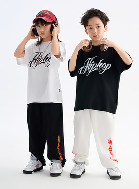 FUJAM儿童街舞潮服童装hiphop字母印花纯棉T恤少儿帅气好看演出服