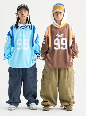 FUJAM潮牌童装套装少儿hiphop撞色拼接上衣工装裤潮酷穿搭演出服