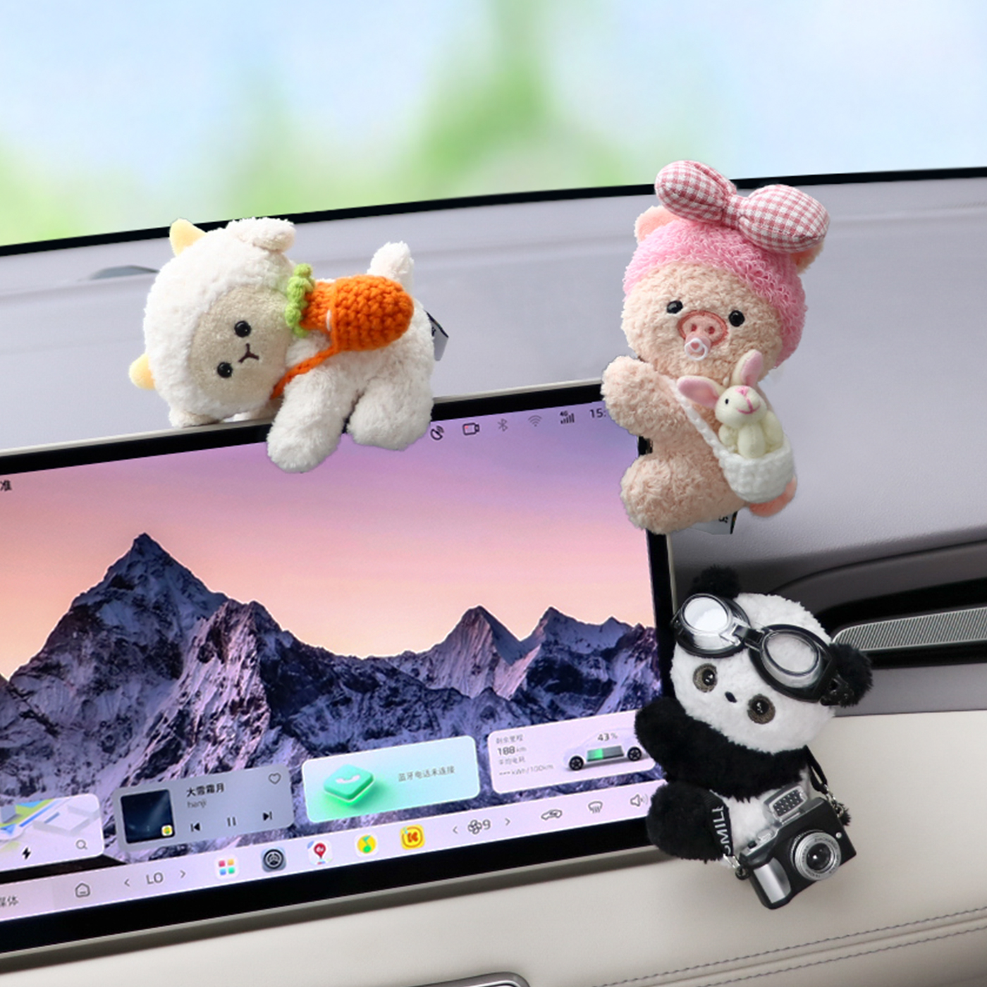 车载摆件汽车中控屏趴趴公仔可爱卡通内饰车内显示屏装饰毛绒玩偶