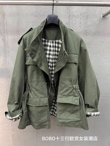 欧货bobo1972秋装2025新品军绿色工装外套风衣夹克女黑色冲锋衣