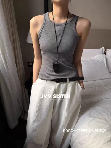 JVV SISTER春夏新款修身显瘦罗纹针织上衣时尚气质百搭背心女