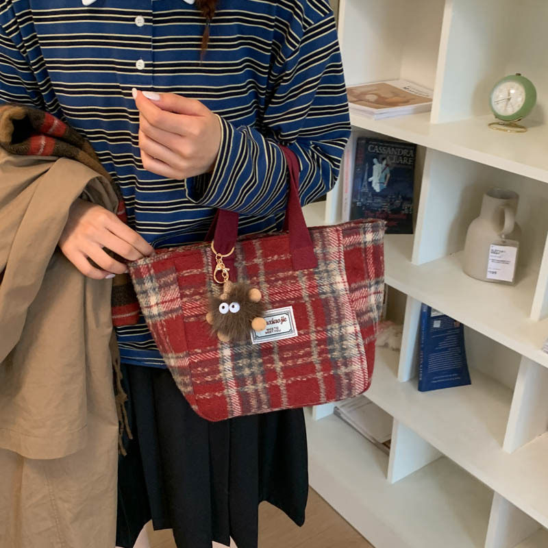 红色小包包迷你通勤上课格子手提小拎包伴手礼手提袋装杂物小布袋