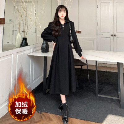 大码女装加绒加厚中长款卫衣裙秋