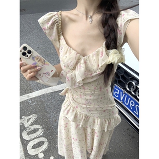 夏季新款森系学生小清新碎花不规则吊带裙子气质显瘦内搭连衣裙女