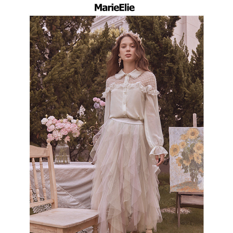 MarieElie春夏款婧滢箐玉半裙高腰彩条长裙休闲百搭