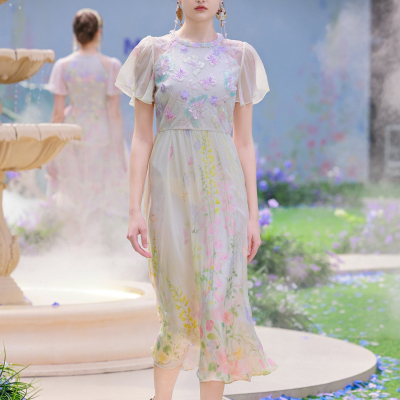 Marie Elie春日碎影秀款真丝印花连衣裙2025夏季新品