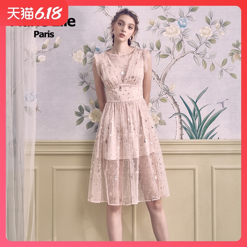 Marie Elie春夏经典款 ins超火冷淡风超仙慵懒亮片修身连衣裙女