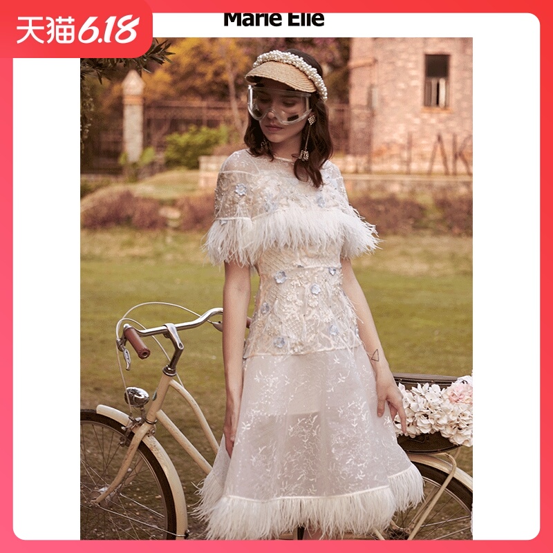 Marie Elie2020年春夏新款 气质名媛花朵羽毛连衣裙ETAA11M00422
