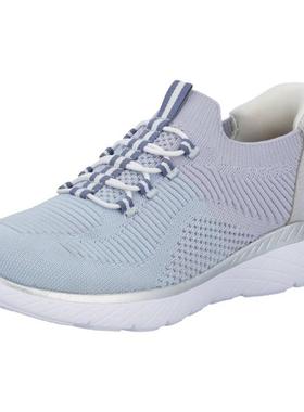 代购rieker女士休闲鞋透气轻便缓震柔软贴合针织鞋面系带设计