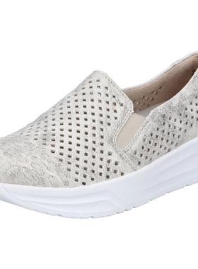 代购rieker女士乐福鞋透气轻便软底舒适镂空圆头厚底宽版