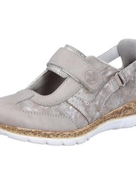 代购rieker女士玛丽珍鞋透气吸汗软底轻便魔术贴圆头低帮软面