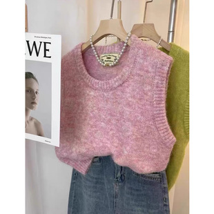 韩系叠穿软糯纯色针织马甲女春秋季 背心坎肩外搭上衣 宽松百搭无袖