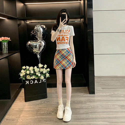 短袖上衣牛仔休闲时尚套装女网红洋气炸街高腰显瘦辣妹潮酷两件套