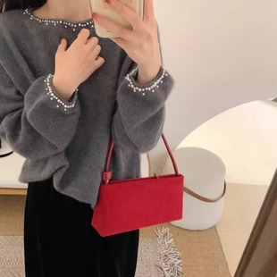 小香风毛衣加厚内搭洋气小上衣 女秋冬新款 法式 重工钉珠针织打底衫