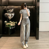 两件套 t恤印花牛仔裤 2026夏新款 感复古可爱印花休闲甜妹短袖