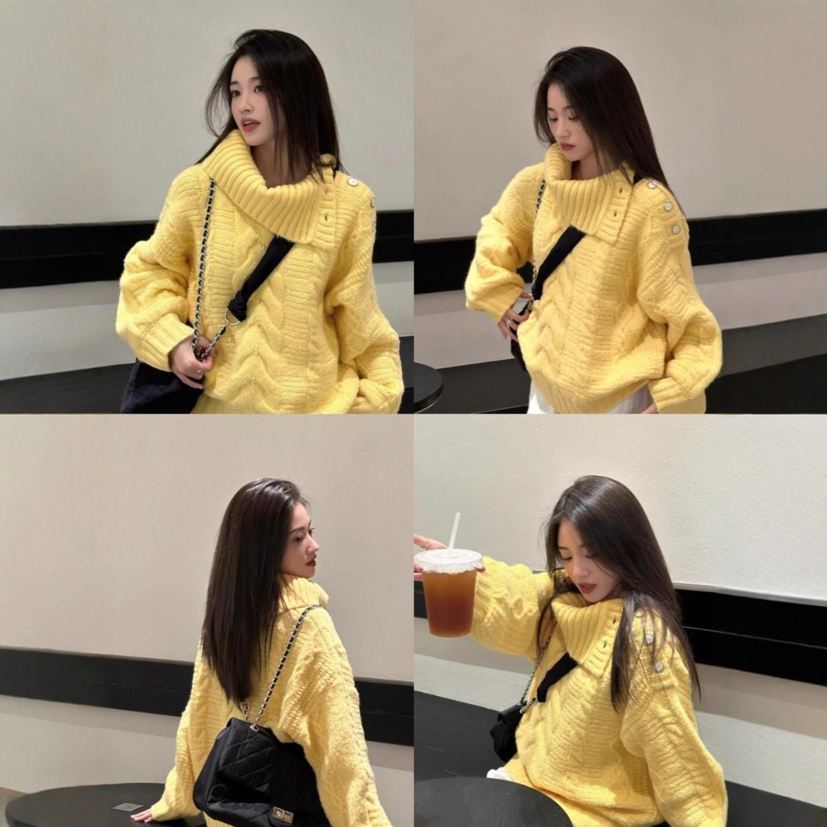 复古麻花温柔风软糯套头毛衣女学生秋冬新款设计感翻领宽松针织衫