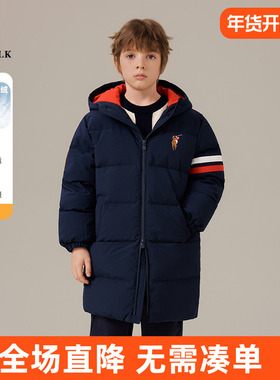 POLO WALK童装 男童羽绒服长款2025新款冬季儿童外套连帽保暖