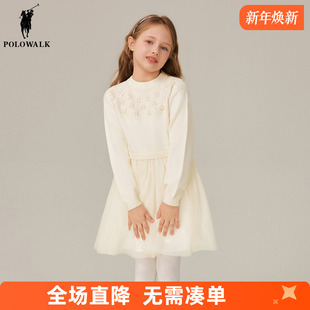 学院风 儿童公主裙子拼接秋冬装 POLOWALK童装 女童连衣裙长袖