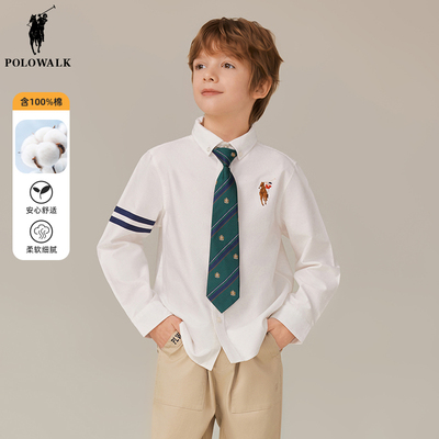 Polo walk童装 男童长袖衬衫2026春秋季新款儿童纯棉牛津纺衬衣