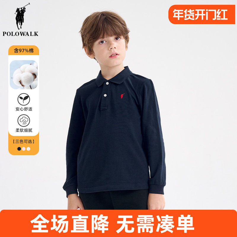 POLOWALK童装 儿童长袖t恤polo衫2025春秋男女童套头休闲打底上衣