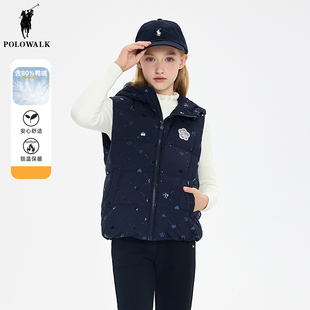 polowalk童装 女童羽绒马甲短款2026秋冬季儿童连帽上衣坎肩保暖