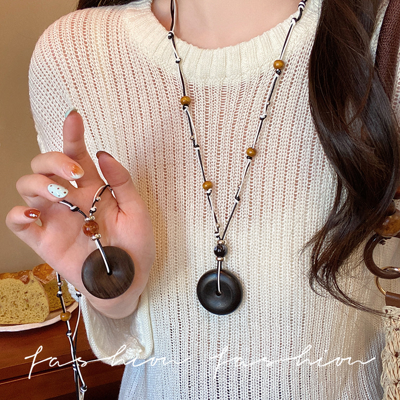复古几何木珠项链女款秋冬毛衣链