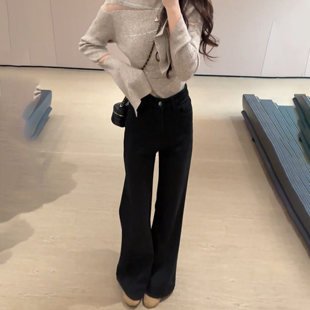 黑色高腰垂感微喇裤女2026春秋新款显瘦显腿长小个子休闲喇叭裤子