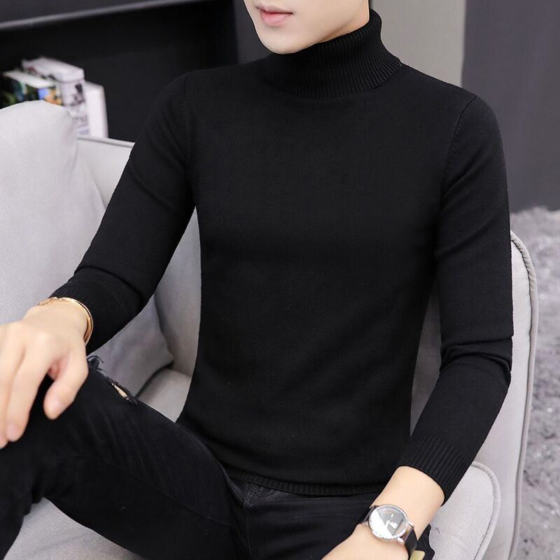 黑色高领毛衣男士修身打