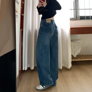 美式复古蓝弯刀牛仔裤女2026春季新款胖mm大码高腰宽松显瘦阔腿裤